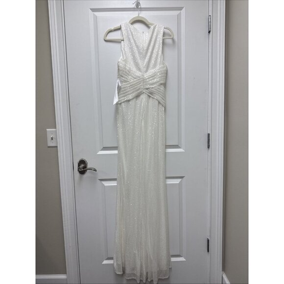 Mac Duggal Size 4 White 26598 V-Neck Sequin Wrap Waist Maxi Gown Wedding Bridal - Picture 7 of 12